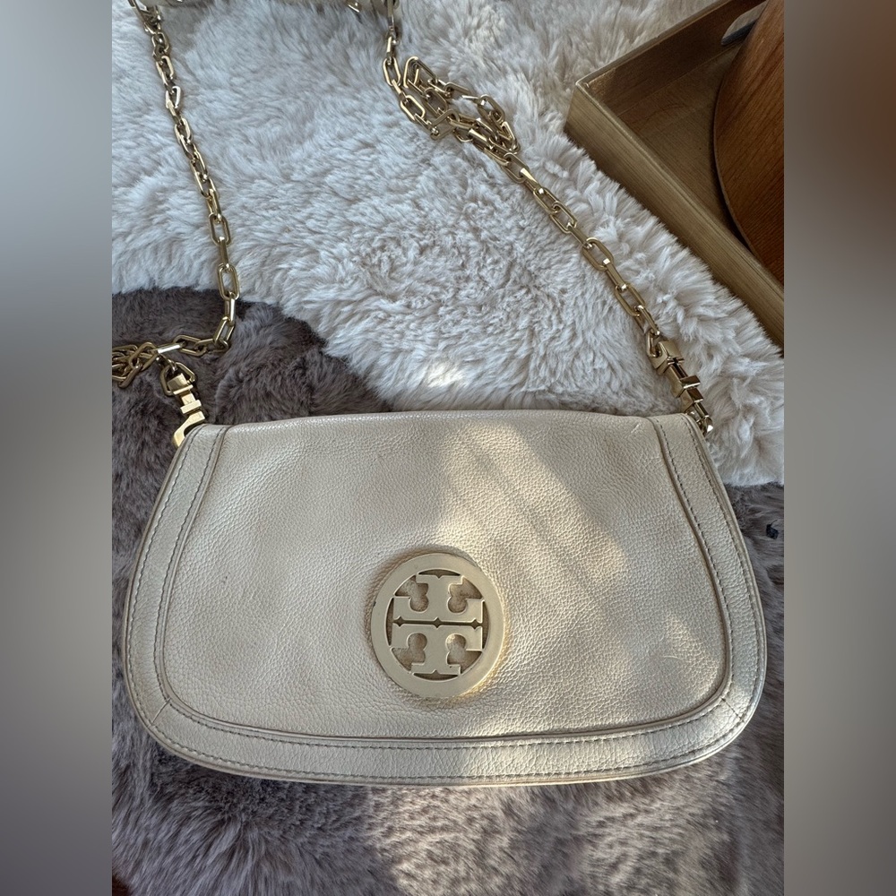 Tory Burch Cream Crossbody Bag with Gold Accents